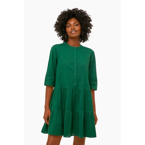 Apiece Apart Organic Cotton Linen Drop Mini Dress NWT Maurino Jadeite Green XL - Picture 8 of 15